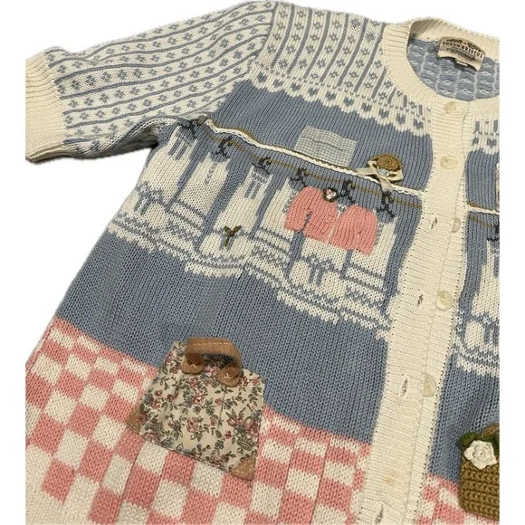 Susan Bristol Vintage Cottagecore Knit Cardigan Sweater Purse Floral Size M - Picture 5 of 8